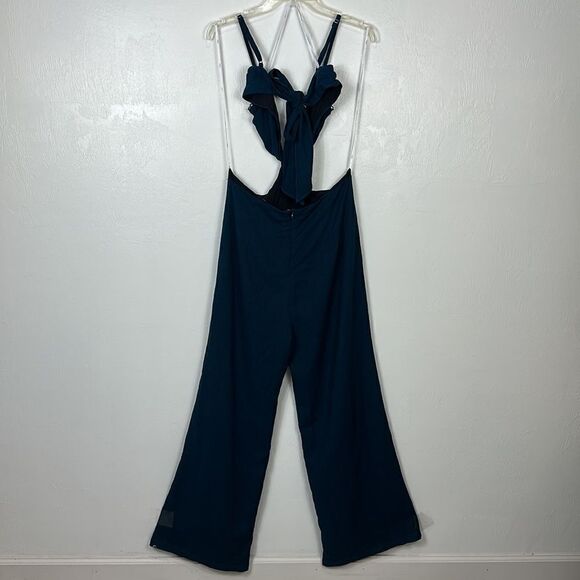 Lulus Blissful Season Teal Tie-Back Cutout Wide-Leg Jumpsuit Size L - Picture 5 of 13